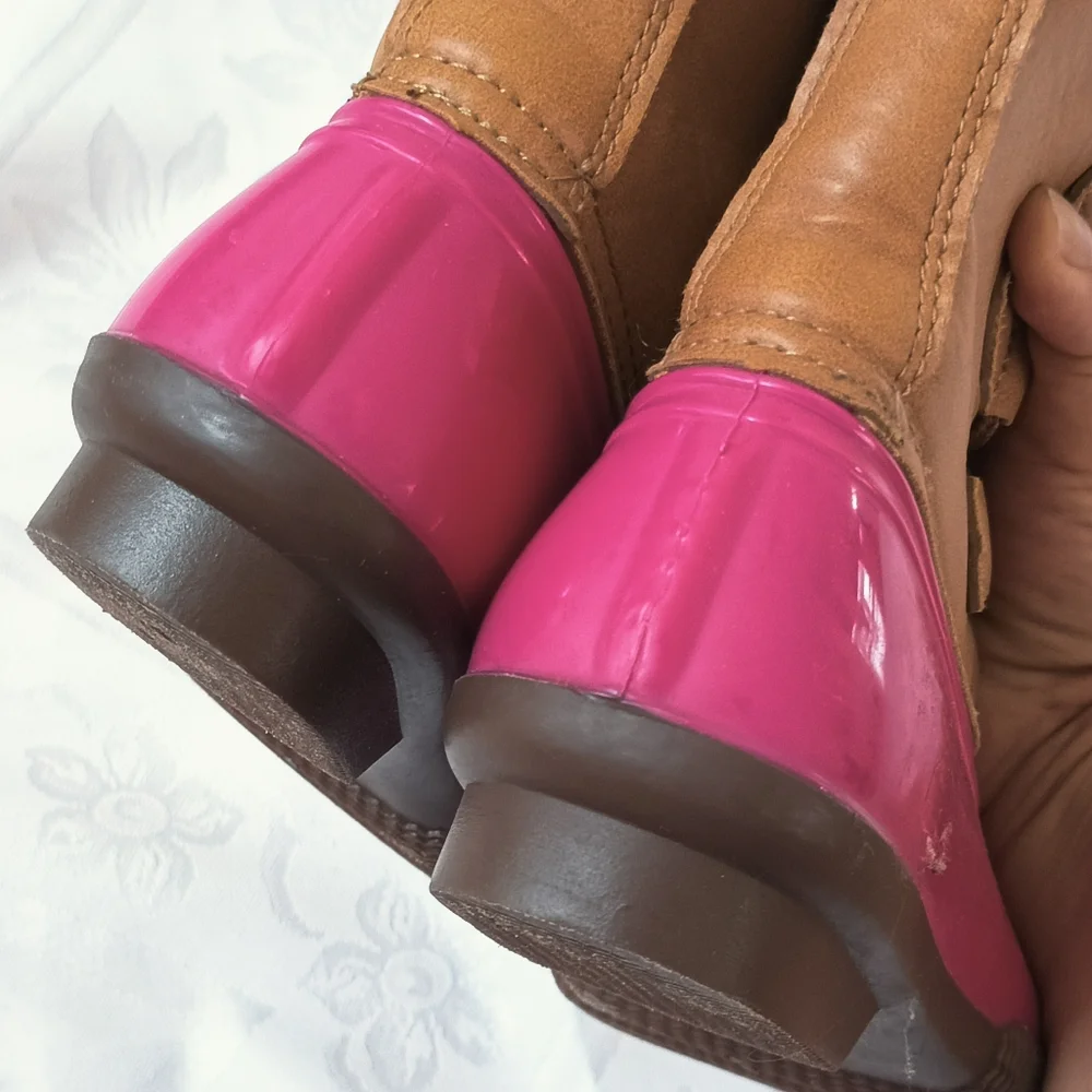 Adrienne Vittadini Gavin-03K Girls Size 2 Lace Up Sherpa Collar Duck Boots Pink